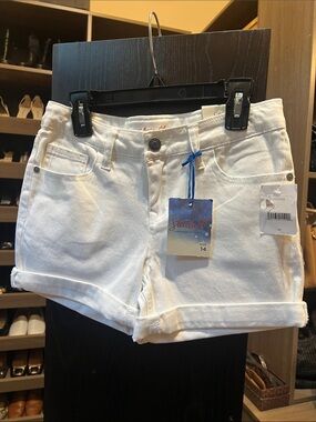NWT Studio V White Girls' Roll-Cuff Denim Shorts w/Adjustable Waist Sz14